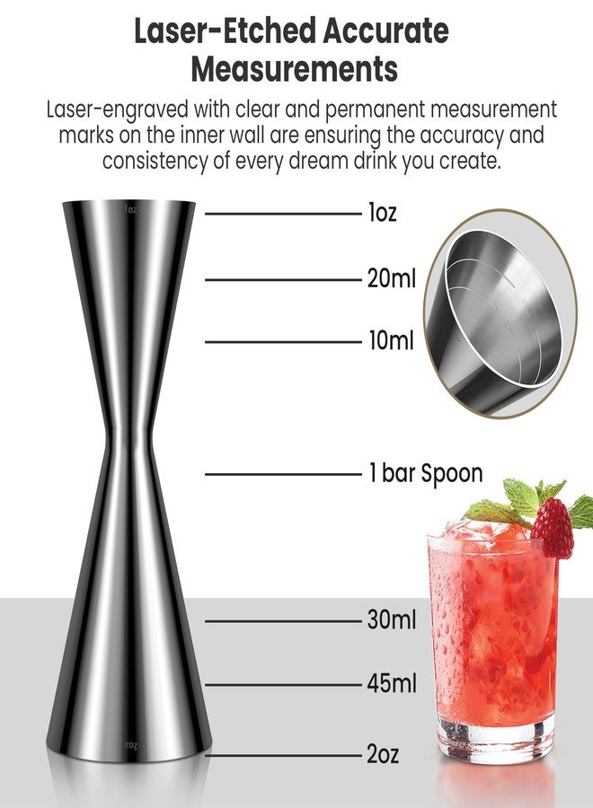 Sinotekk Professional Bartender Jigger, Thickened 18/8 Stainless Steel Japanese Style Double Jigger with Laser Etched Measurements, No Curled Lip Design,for Home & Bar Use (1oz/2oz, 10ml/20ml/30ml/45ml) - Image 3